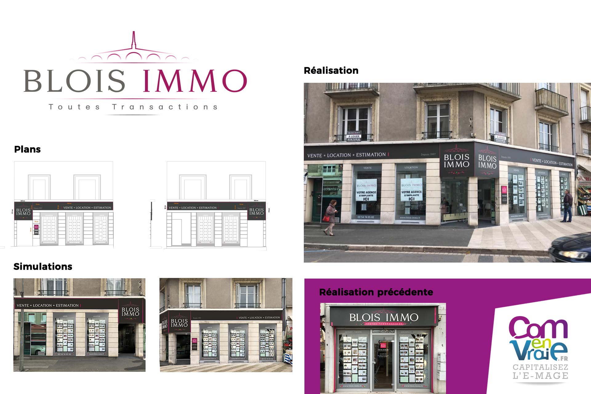 Réalisation du logo et des enseignes de l'agence Blois Immo